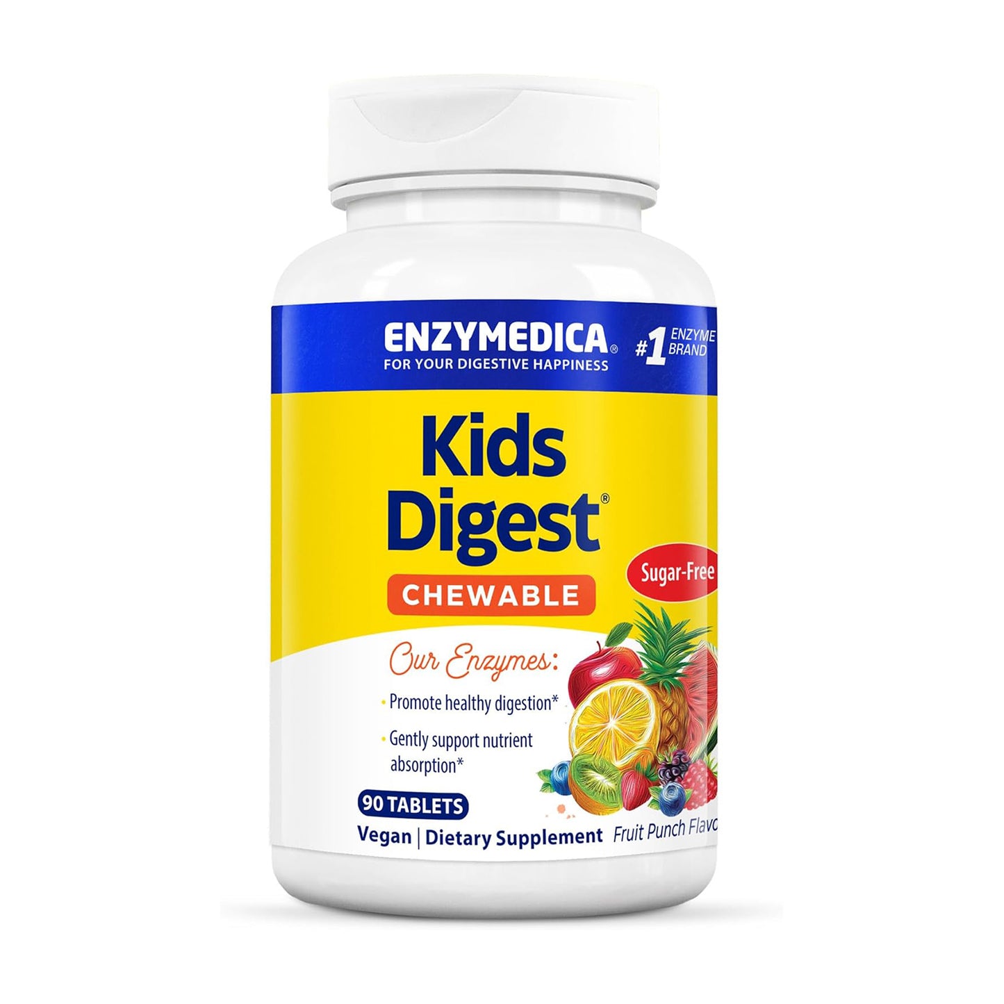 Enzymedica Kids Digest, Chewable Digestive Enzymes, Natural Fruit Punch Flavor, 90 Servings