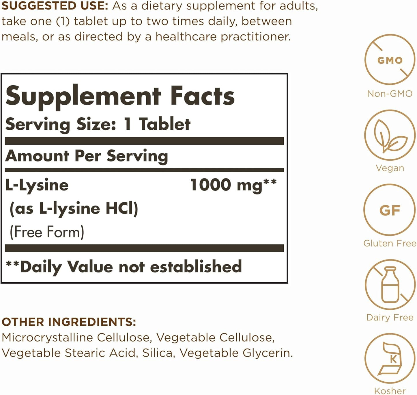 SOLGAR L-Lysine 1000 mg - 250 Tablets - Suporta sa Balat at Tissue