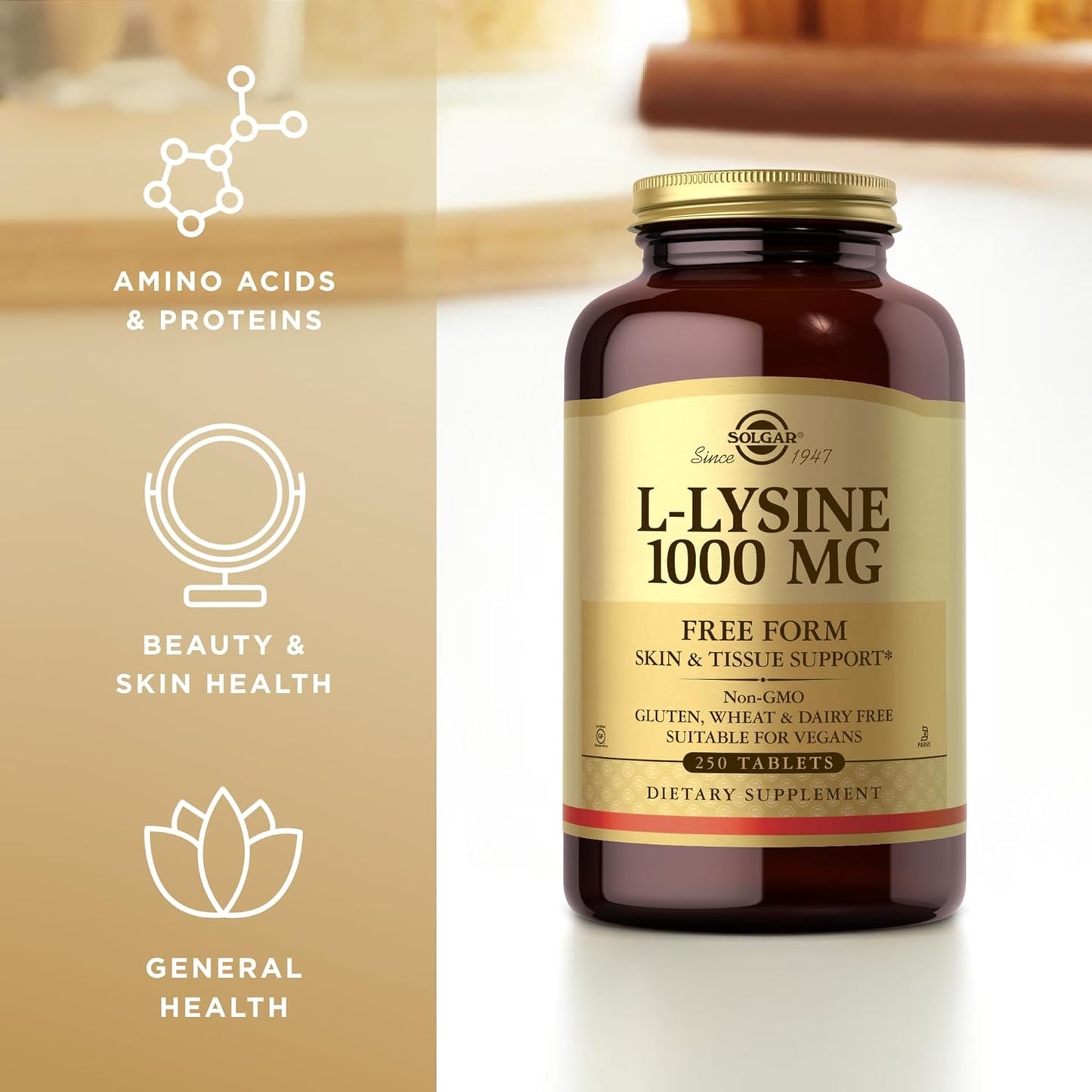 SOLGAR L-Lysine 1000 mg - 250 Tablets - Suporta sa Balat at Tissue