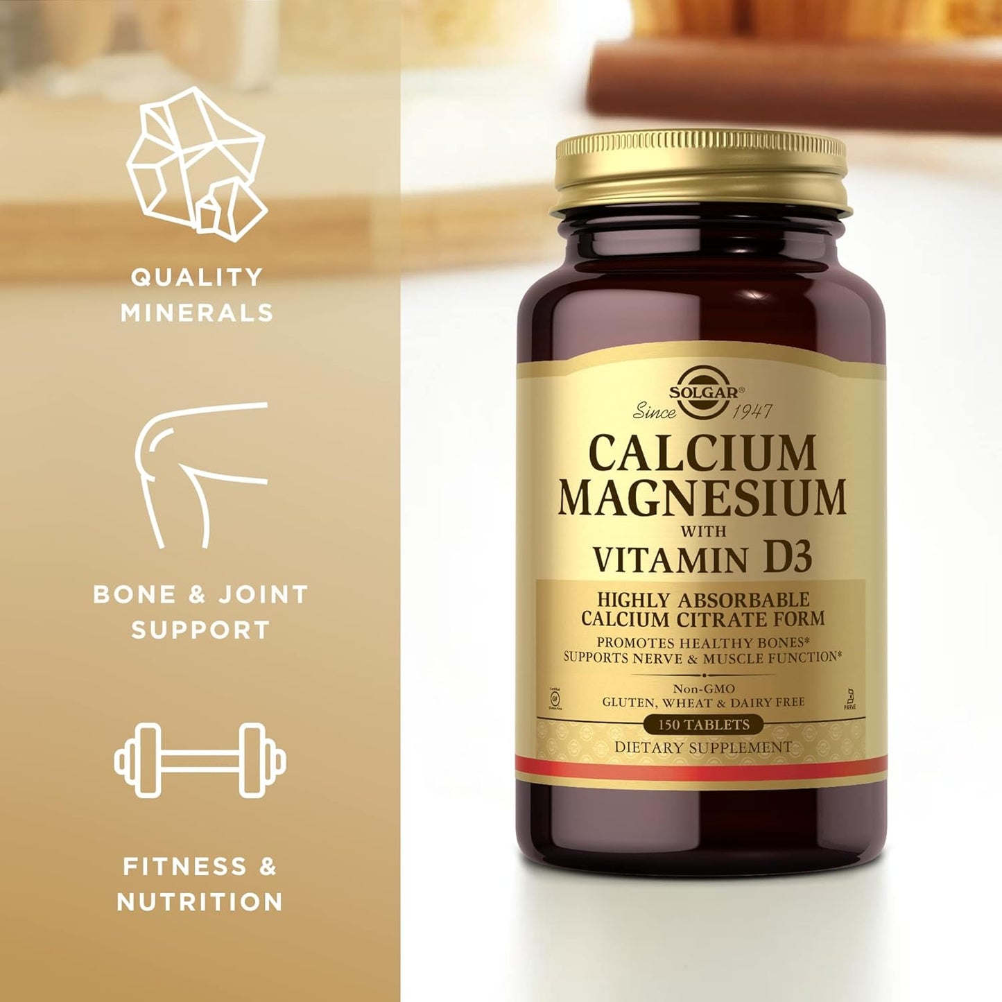 Solgar Calcium Magnesium na may Vitamin D3-150 Tablets, Nagpo-promote ng Malusog na Buto, Sinusuportahan ang Nerve at Muscle Function