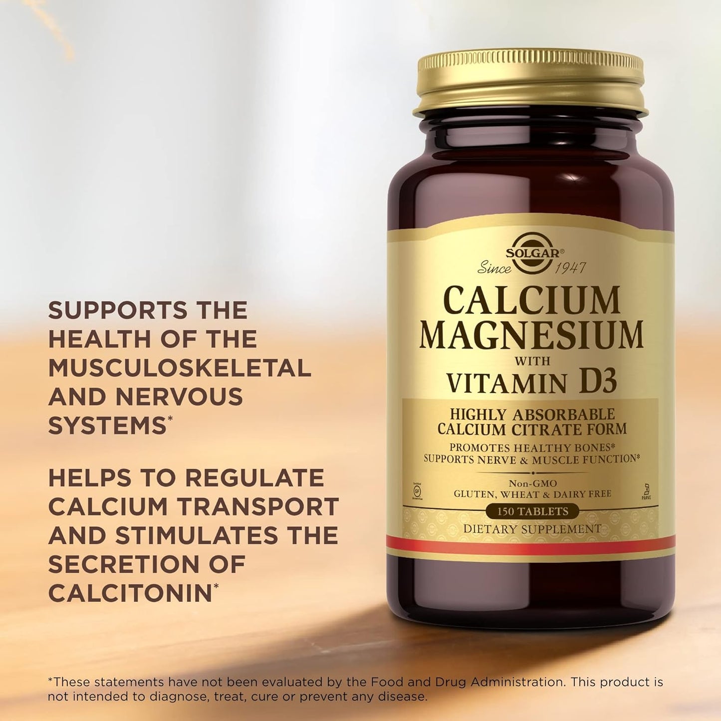 Solgar Calcium Magnesium na may Vitamin D3-150 Tablets, Nagpo-promote ng Malusog na Buto, Sinusuportahan ang Nerve at Muscle Function