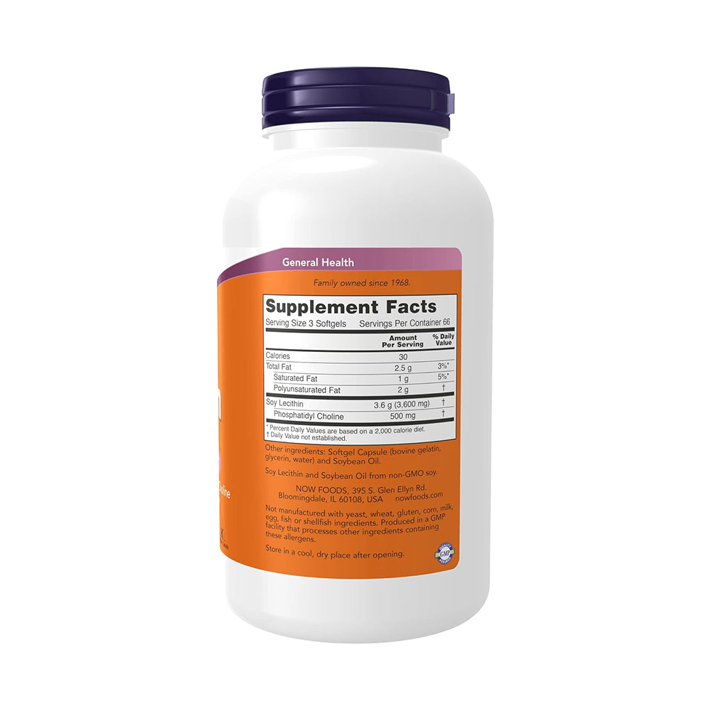 NOW Foods Supplements, Lecithin 1200 mg na may natural na nagaganap na Phosphatidyl Choline, 200 Softgels