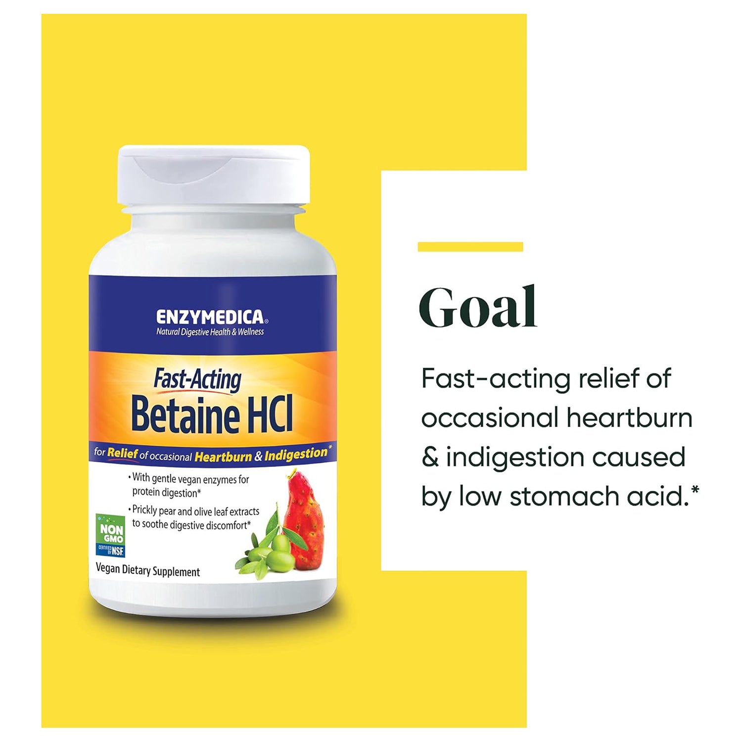 Enzymedica, Betaine HCl, Occasional Heartburn and Indigestion Support, 120 Capsules