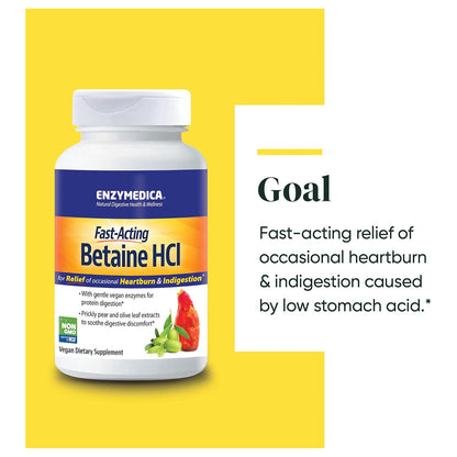 Enzymedica, Betaine HCl, Occasional Heartburn and Indigestion Support, 120 Capsules