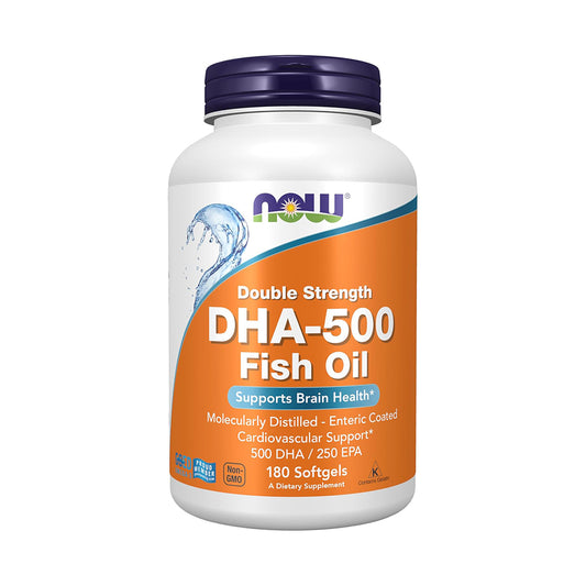 NOW Foods Supplements, DHA-500 with 250 EPA, Molecularly Distilled, Supports Brain Health*, 180 Softgels