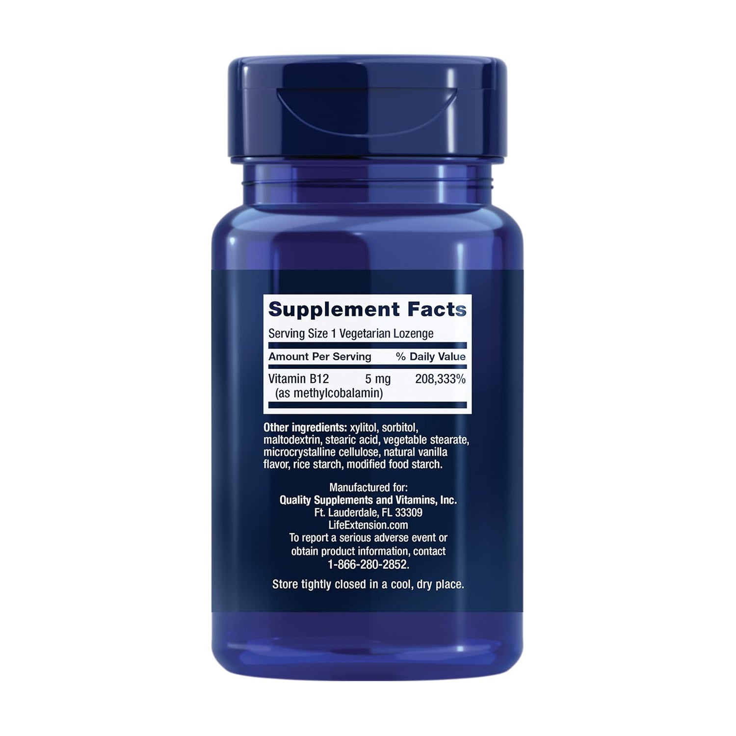 Life Extension Vitamin B12 Methylcobalamin, Nerve Health Supplement, Cognitive Support, Energy Vitamin, methylcobalamin B12, 5 mg 60 lozenges