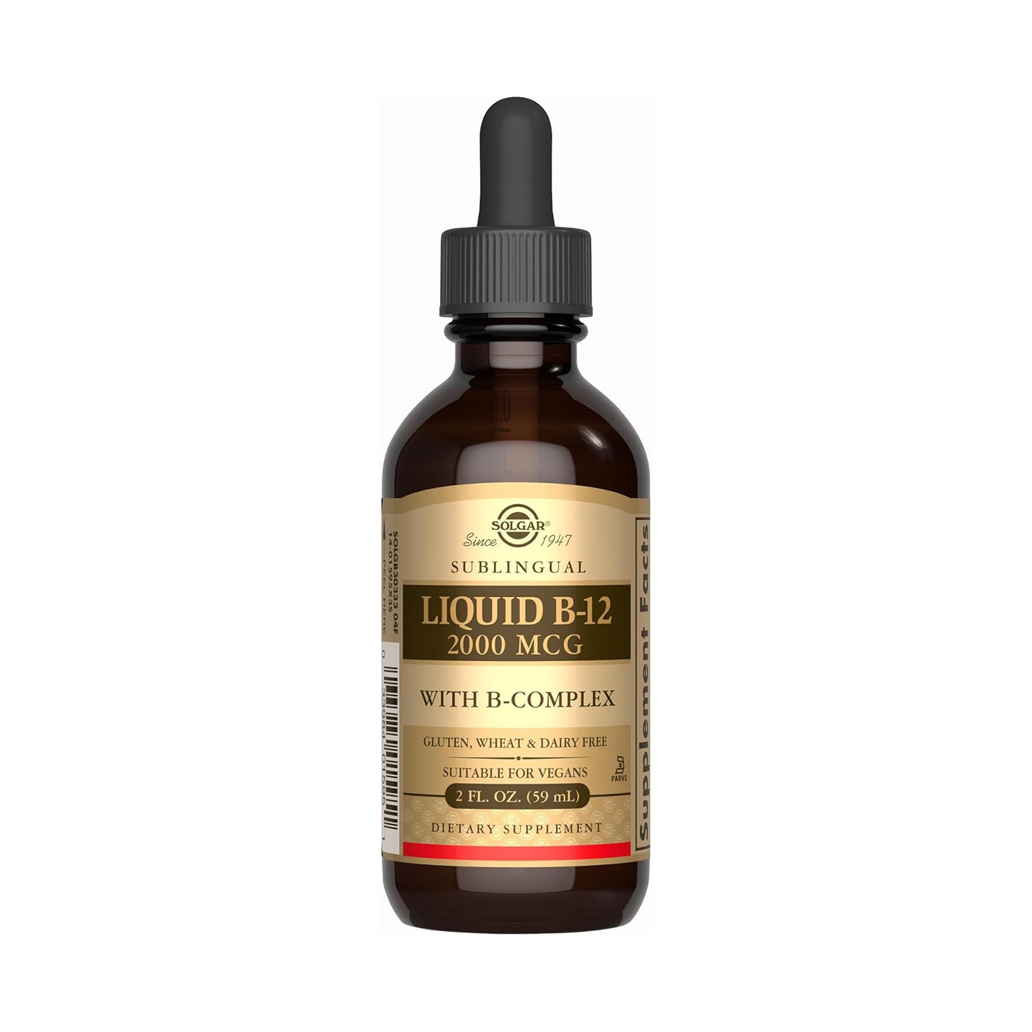 Solgar Sublingual Liquid B-12 2000 mcg with B-Complex - 2 fl oz - Supports Production of Energy, Red Blood Cells, Healthy Nervous System & Heart Health