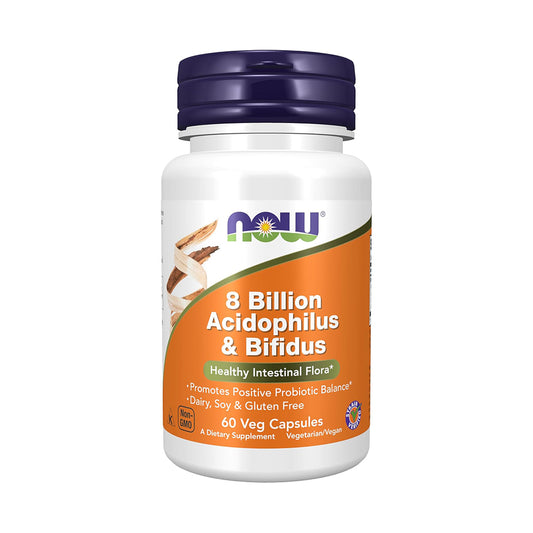 NOW Foods Supplements, 8 Billion Acidophilus & Bifidus, Dairy, Soy and Gluten Free, Strain Verified, 60 Veg Capsules