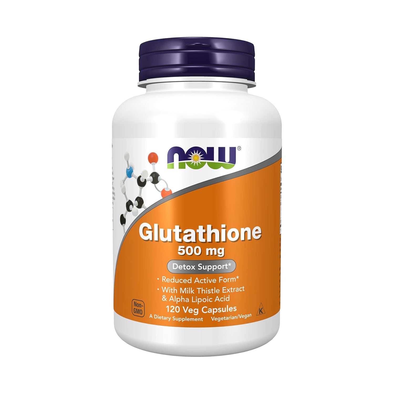 NOW Foods Supplements, Glutathione 500 mg, na may Milk Thistle Extract at Alpha Lipoic Acid, Free Radical Neutralizer*, 120 Veg Capsules, Beige 