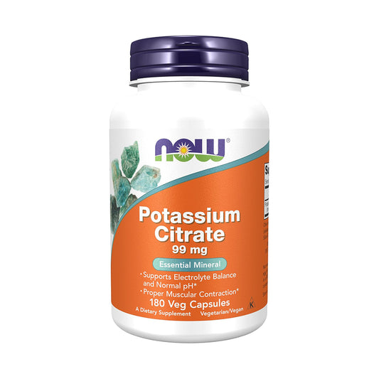 NOW Foods Supplements, Potassium Citrate 99 mg, Supports Electrolyte Balance and Normal pH*, Essential Mineral, 180 veg Capsules