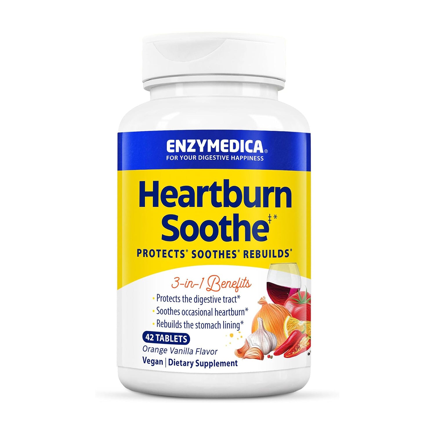 Enzymedica, Heartburn Soothe, Fast-Acting Digestive Aid, Vanilla Orange, 42 Chews (21 Servings)