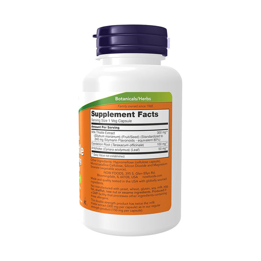 NOW Foods Supplements, Silymarin Milk Thistle Extract 300 mg with Artichoke and Dandelion, Double Strength, Supports Liver Function*, 100 Veg Capsules