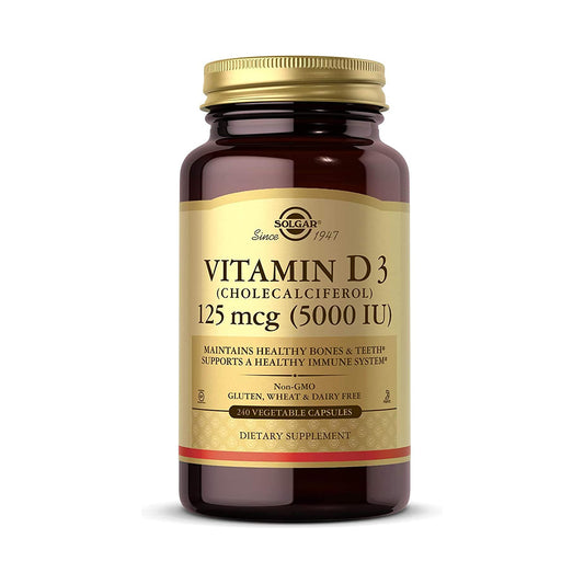 Solgar Vitamin D3 (Cholecalciferol) 125 mcg (5000 IU), 240 Vegetable Capsules - Helps Maintain Healthy Bones & Teeth - Immune System Support