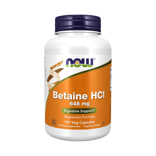 NOW Foods Supplements, Betaine HCl 648 mg, Vegetarian Formula, Digestive Support*, 120 Veg Capsules