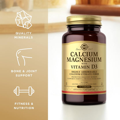 Solgar Calcium Magnesium with Vitamin D3-150 Tablets, Promotes Healthy Bones, Supports Nerve & Muscle Function