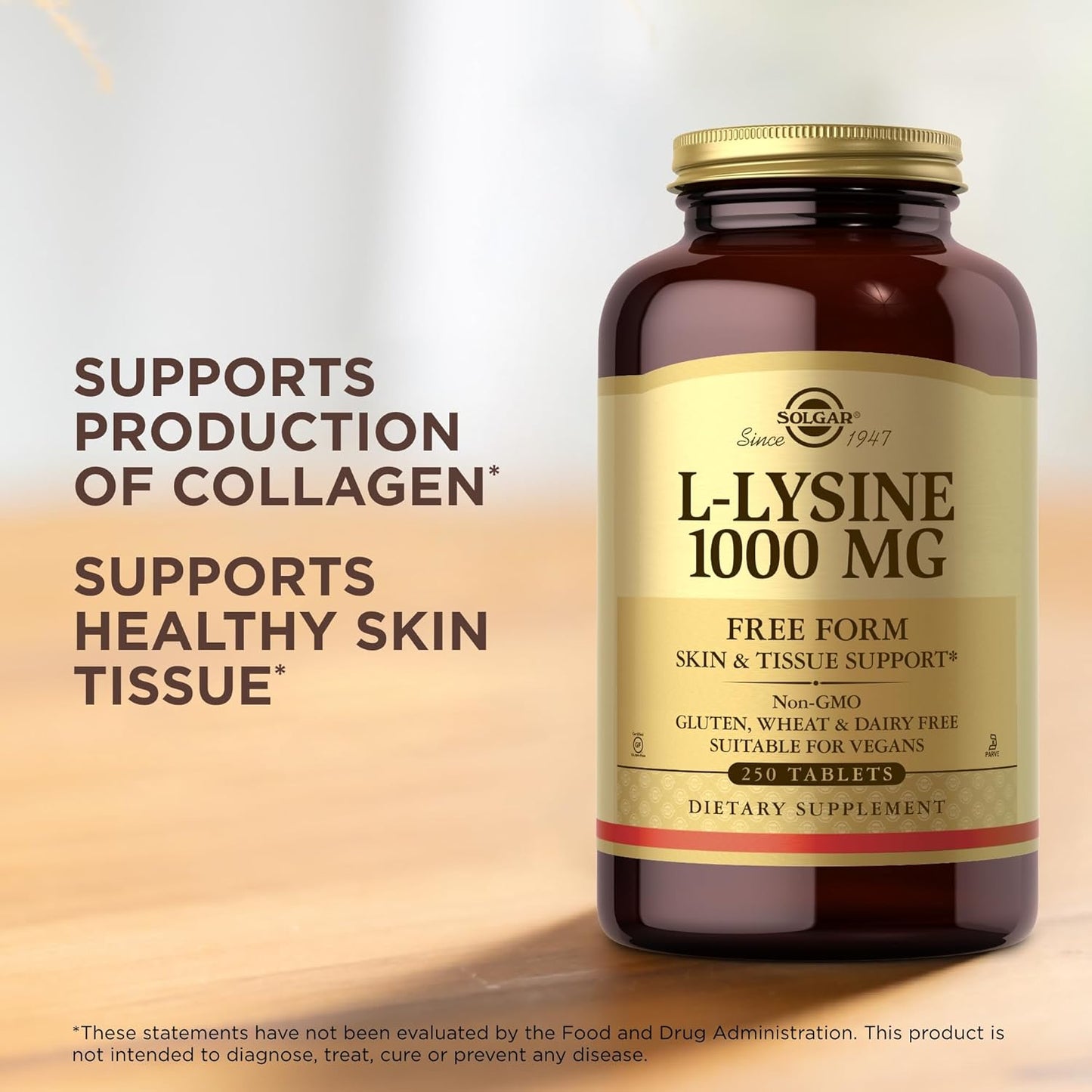 SOLGAR L-Lysine 1000 mg - 250 Tablets - Skin & Tissue Support