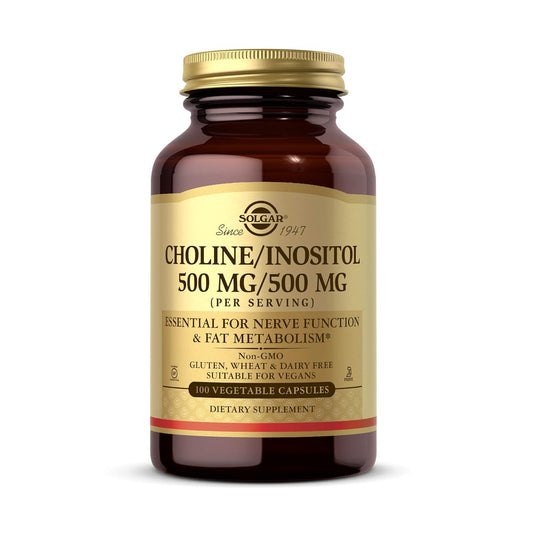 Solgar Choline/Inositol 500 mg/500 mg, 100 Vegetable Capsules - Energy Metabolism, Liver Health, Essential for Brain & Nerve Function