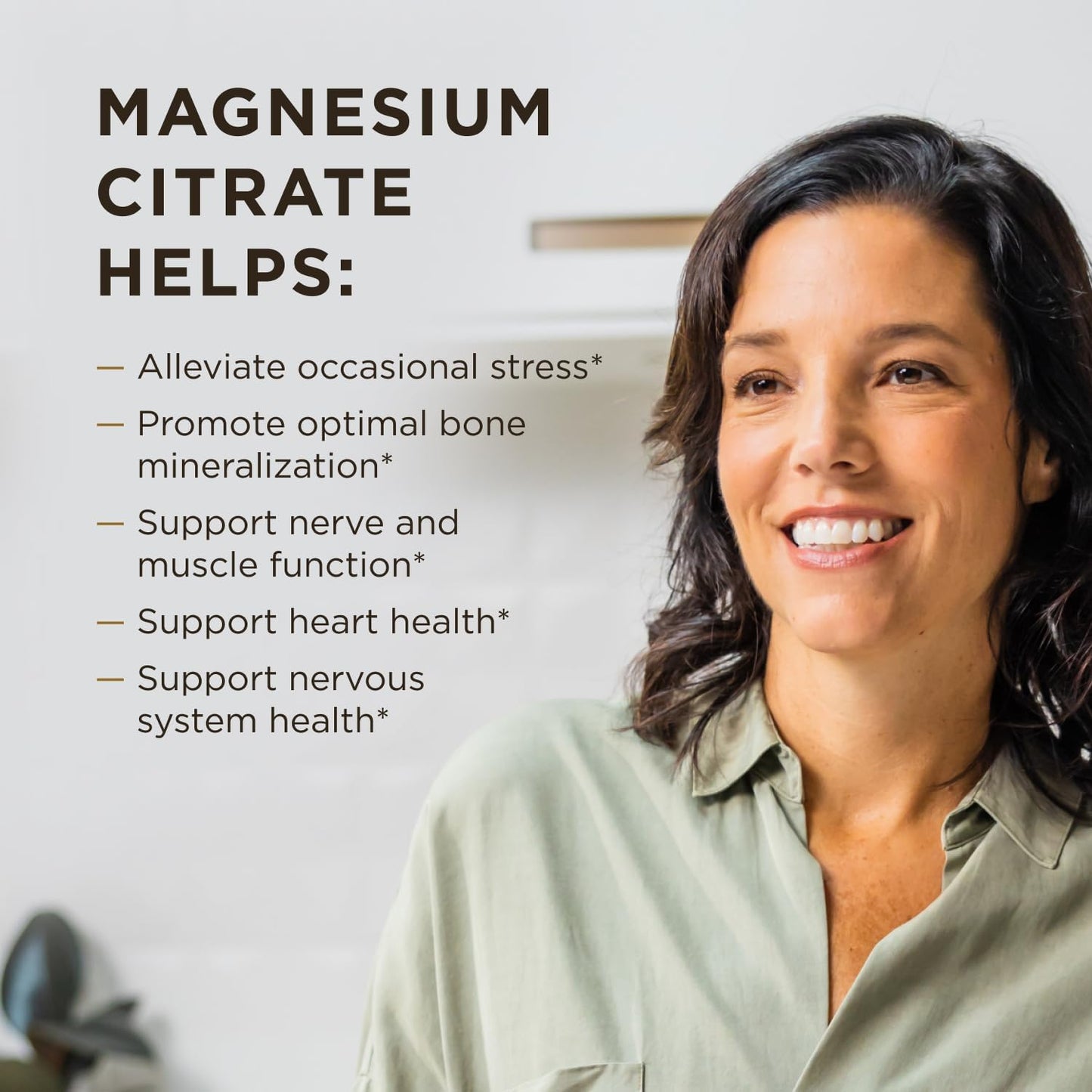 Solgar Magnesium Citrate, 60 Tablets - Promotes Healthy Bones - Supports Nerve & Muscle Function - Non GMO, Vegan, Gluten Free, Dairy Free, Kosher - 60 Servings, Standard Packaging