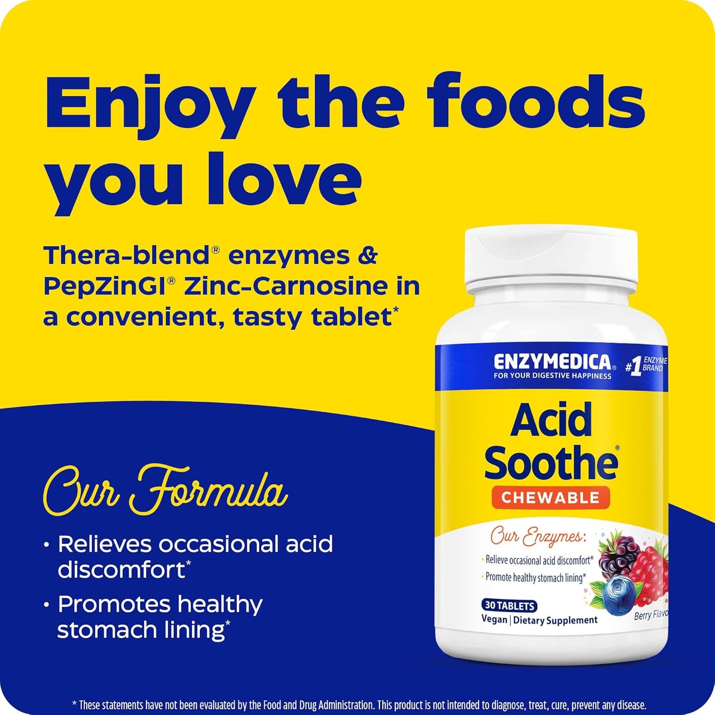 Enzymedica - Chewable Acid Soothe, Supports the Relief of Occasional Heartburn + Indigestion, 30 count
