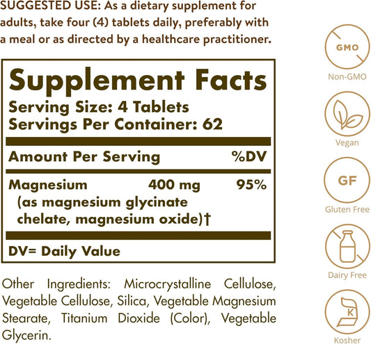 Solgar Chelated Magnesium, 250 Tablets - Supports Nerve & Muscle Function - Promotes Healthy Bones - Vital for Cellular Energy Release