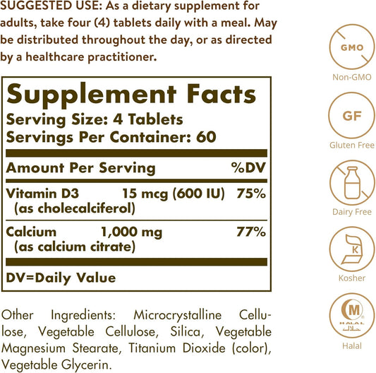 Solgar Calcium Citrate with Vitamin D3, 240 Tablets - Promotes Healthy Bones & Teeth, Supports Musculoskeletal & Nervous Systems