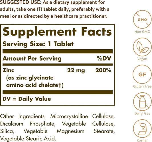 Solgar Chelated Zinc, 250 Tablets - Zinc