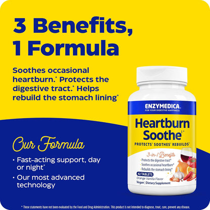 Enzymedica, Heartburn Soothe, Fast-Acting Digestive Aid, Vanilla Orange, 42 Chews (21 Servings)