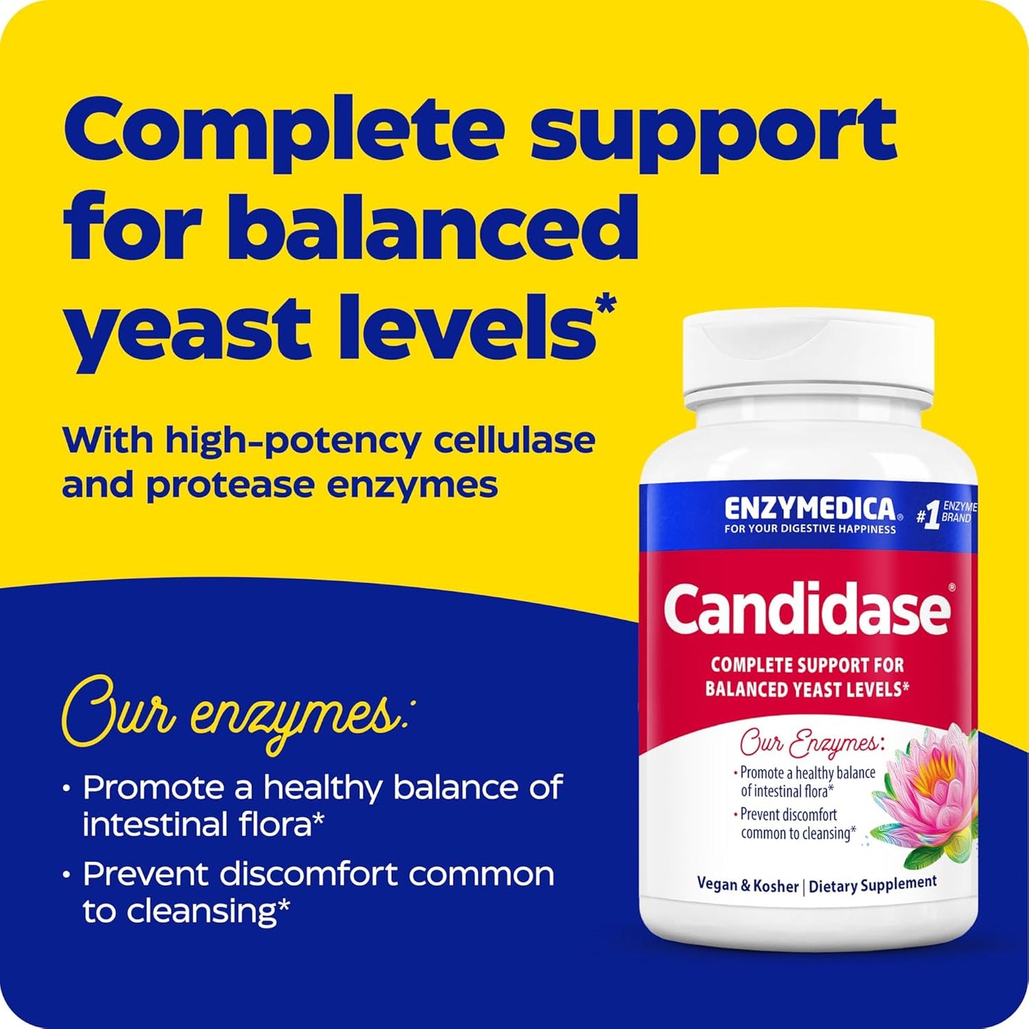 Enzymedica, Candidase, Digestive Enzymes for Gentle Cleansing Support, Gut Health & Digestion, 42 Count