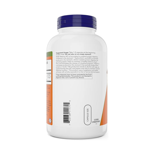 NOW Foods Supplements, Betaine HCl 648 mg, Vegetarian Formula, Digestive Support*, 120 Veg Capsules