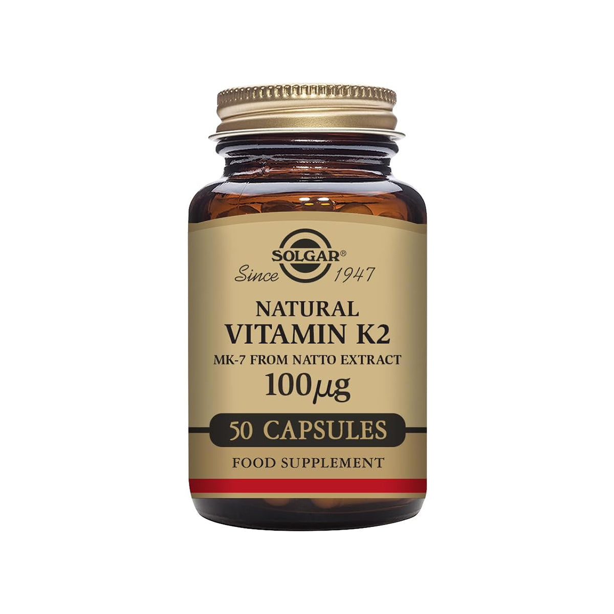 Ang Solgar Vitamin K2 MK7 100mcg Vegetable Capsules ay Sinusuportahan ang Bone Health Natural Whole Food Source mula sa Natto Extract NonGMO Gluten Free Servings, Orihinal, 50 Bilang 