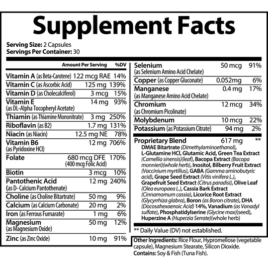 Brain & Focus Formula Contains Vitamin A B C D E, Enhanced focus and cognition, Memory Support, Holistic Health