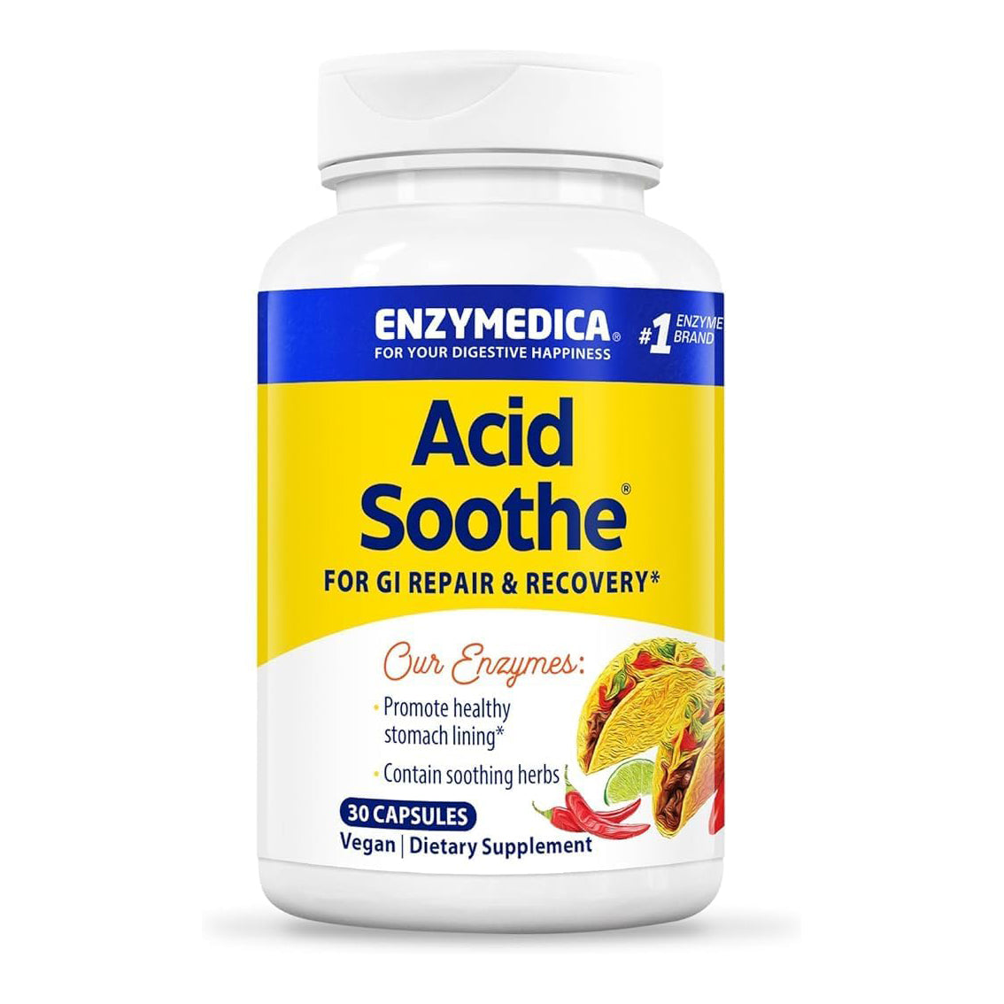 Enzymedica, Acid Soothe, Support for Occasional Heartburn, 3-in-1 Formula with Enzymes & Soothing Herbs, 30 Count