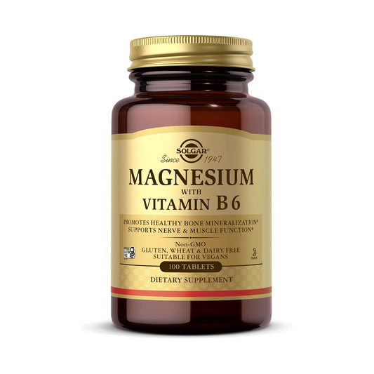 Solgar Magnesium with Vitamin B6, 100 Tablets Promotes Healthy Bone Mineralization, Supports Nerve & Muscle Function