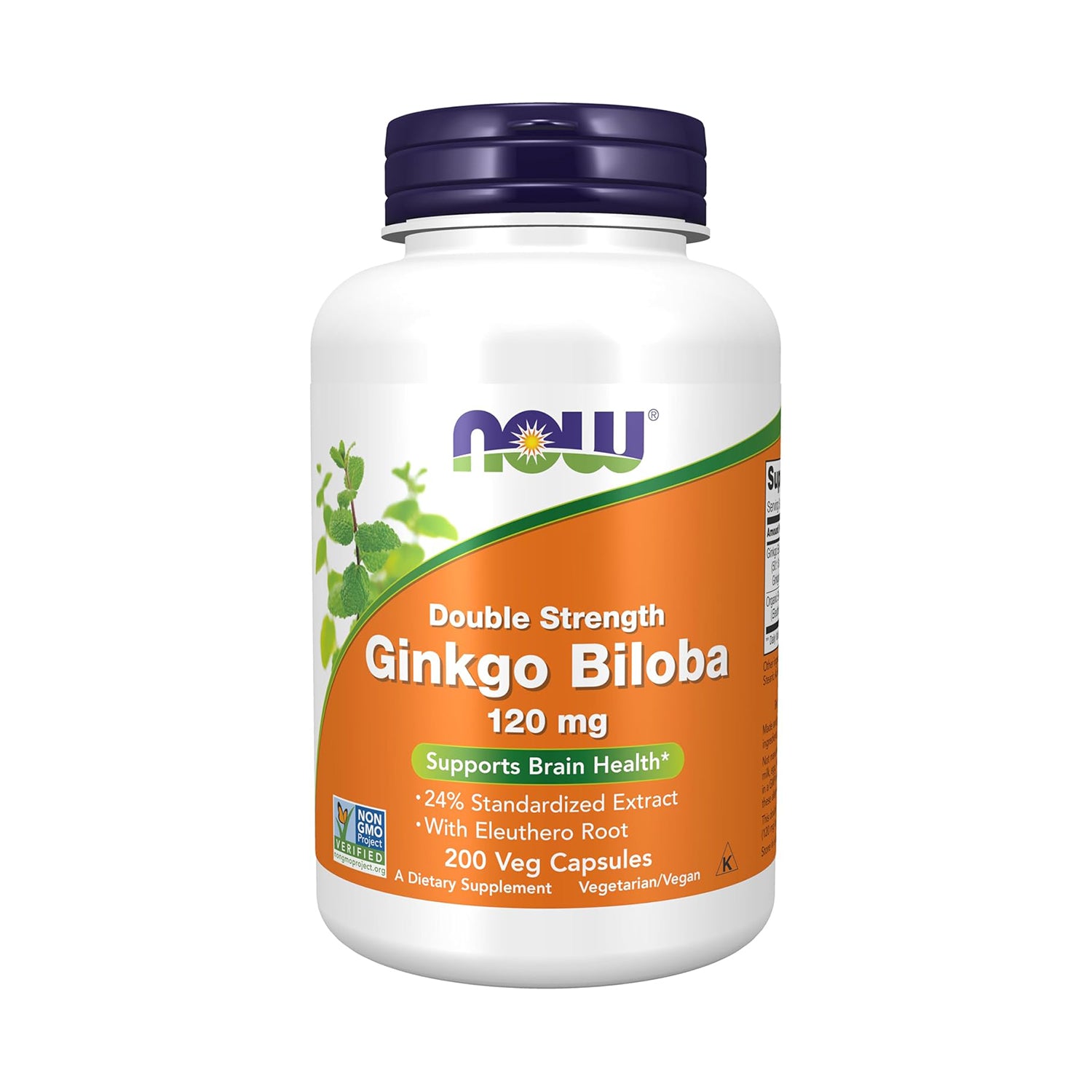NOW Foods Supplements, Ginkgo Biloba 120 mg, Double Strength, Non-GMO Project Verified, 200 Veg Capsules