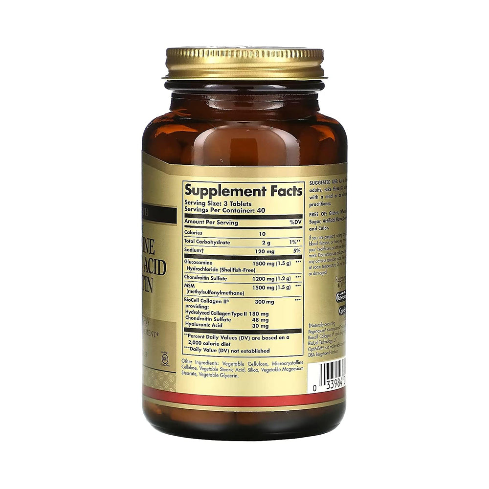 Solgar Glucosamine Hyaluronic Acid Chondroitin MSM, 120 Tablets - Sinusuportahan ang Malusog na Mga Kasukasuan - Sinusuportahan ang Saklaw ng Paggalaw at Flexibility 
