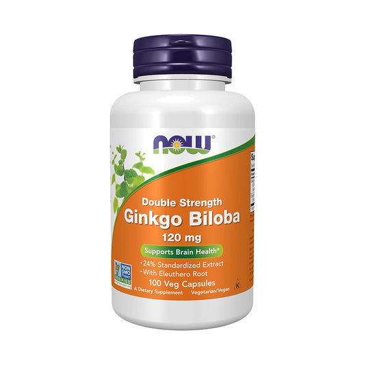 NOW Foods Supplements, Ginkgo Biloba 120 mg, Double Strength, Non-GMO Project Verified, 100 Veg Capsules