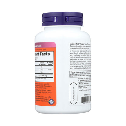 NOW Foods Supplements, D-Mannose 500 mg, Non-GMO Project Verified, Healthy Urinary Tract* 120 Caps 500 mg