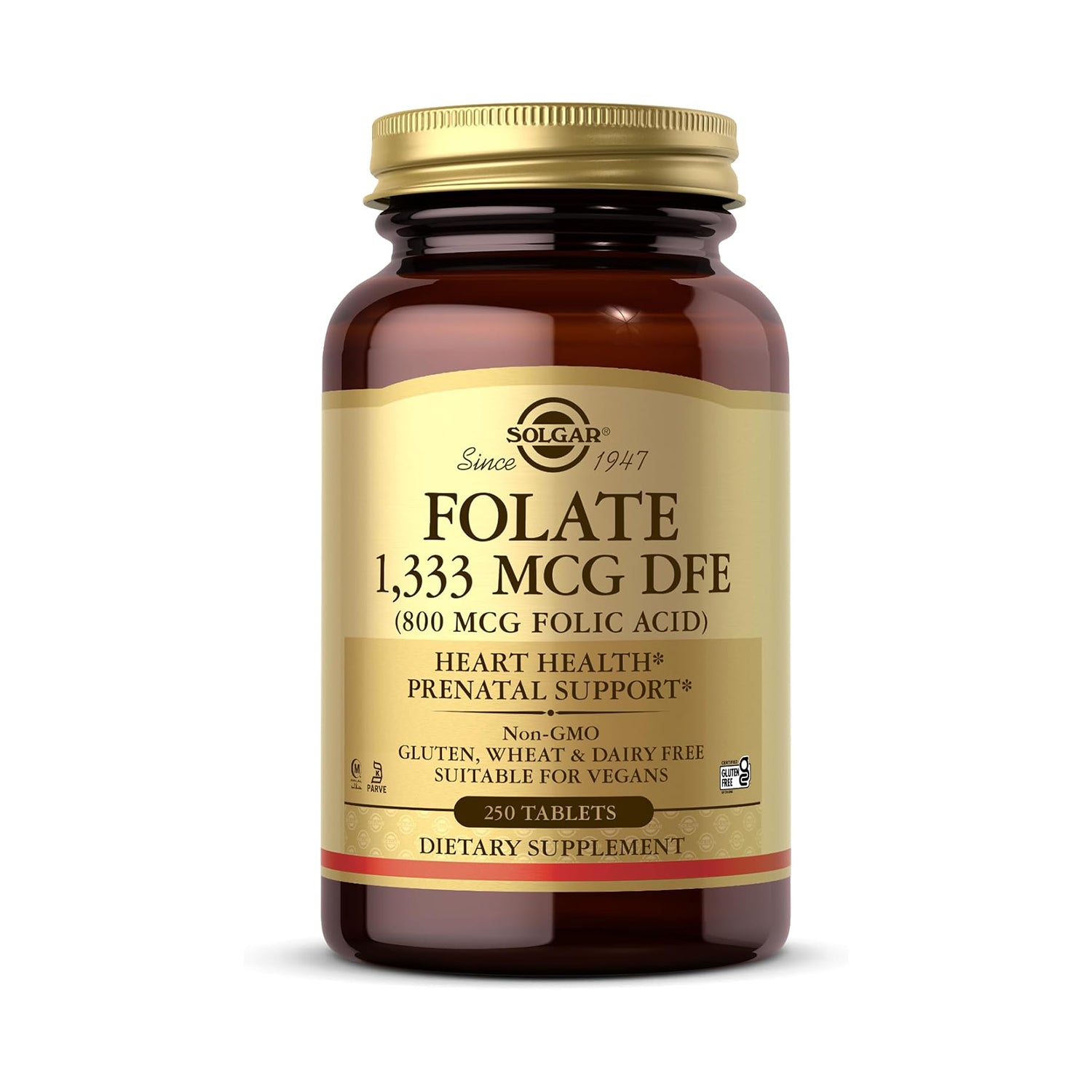 SOLGAR Folate 1,333 mcg DFE (Folic Acid 800 mcg) - 250 Tablets - Prenatal Support