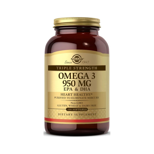 SOLGAR Triple Strength Omega 3 950 mg - 100 Softgels - Supports Joint & Skin Health